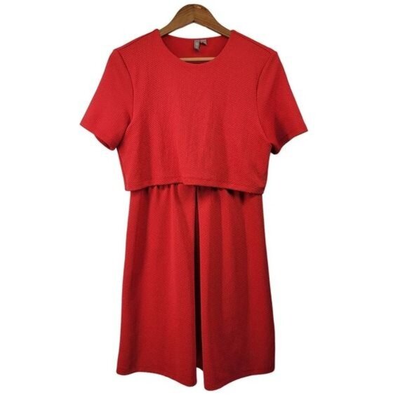 ASOS Dresses & Skirts - ASOS Double Layer Rice Knit Shift Midi Dress Blood Orange Size 6